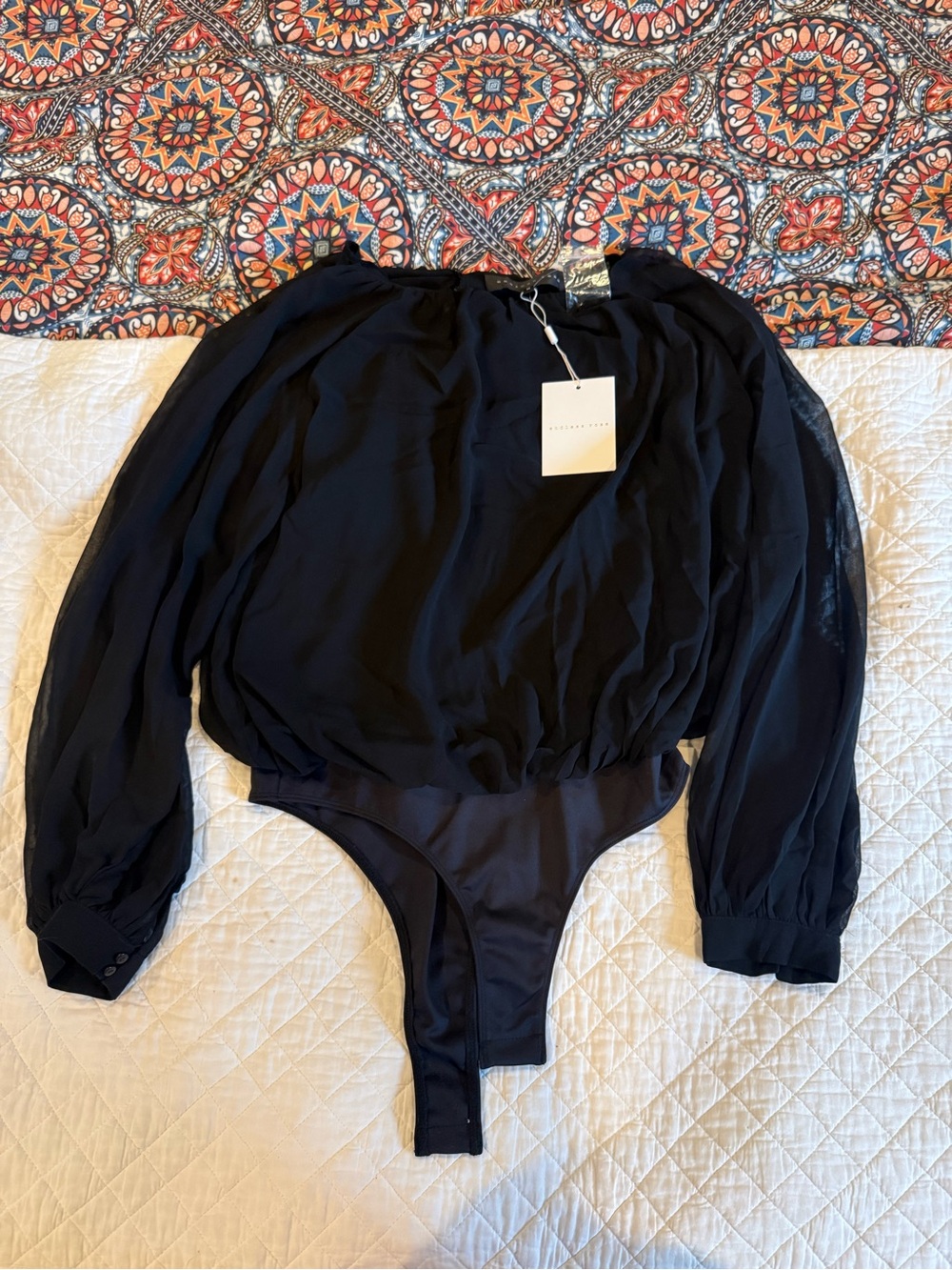 Endless Rose Black Puff Sleeve Bodysuit